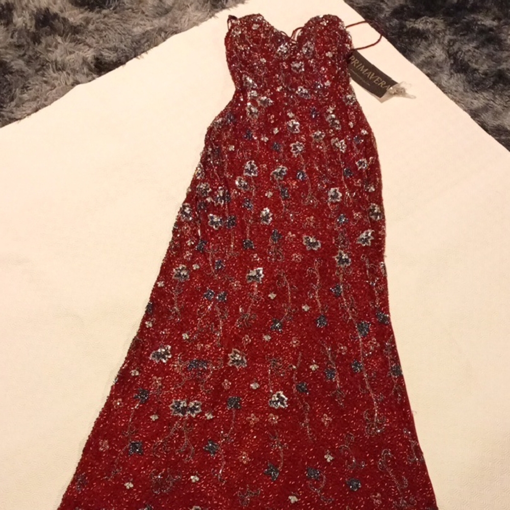 Primavera Couture Red and Blue Floral Dress